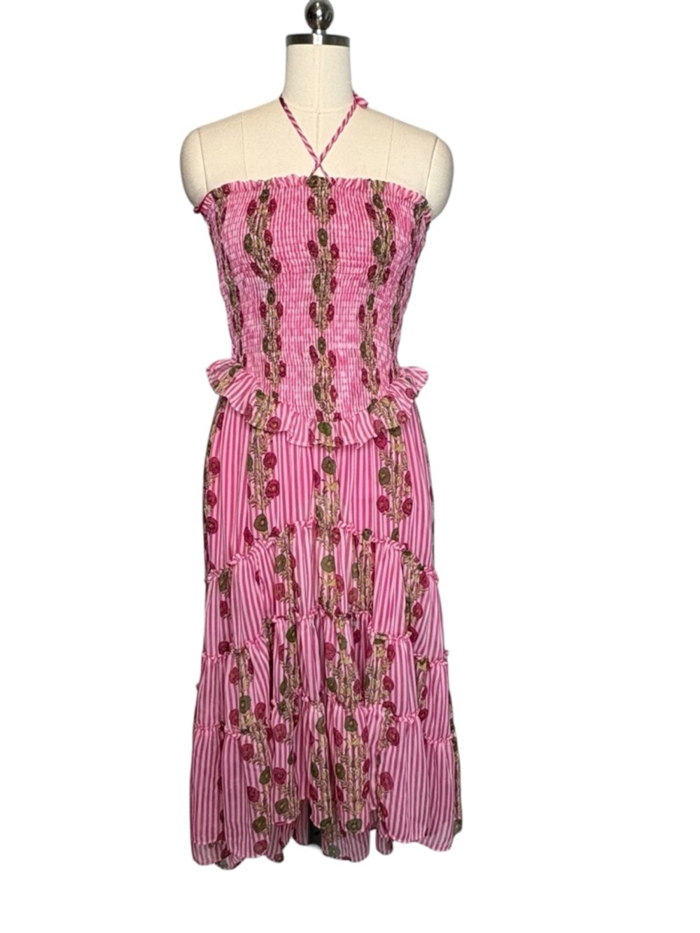 Free People Alejandra Pink Floral Smocked Midi Dress | M - Picture 3 of 11